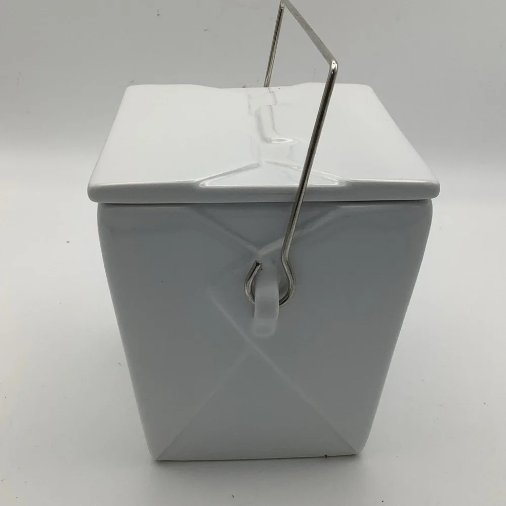 Pottery Barn Ceramic Chinese Take Out Box with Metal Handle